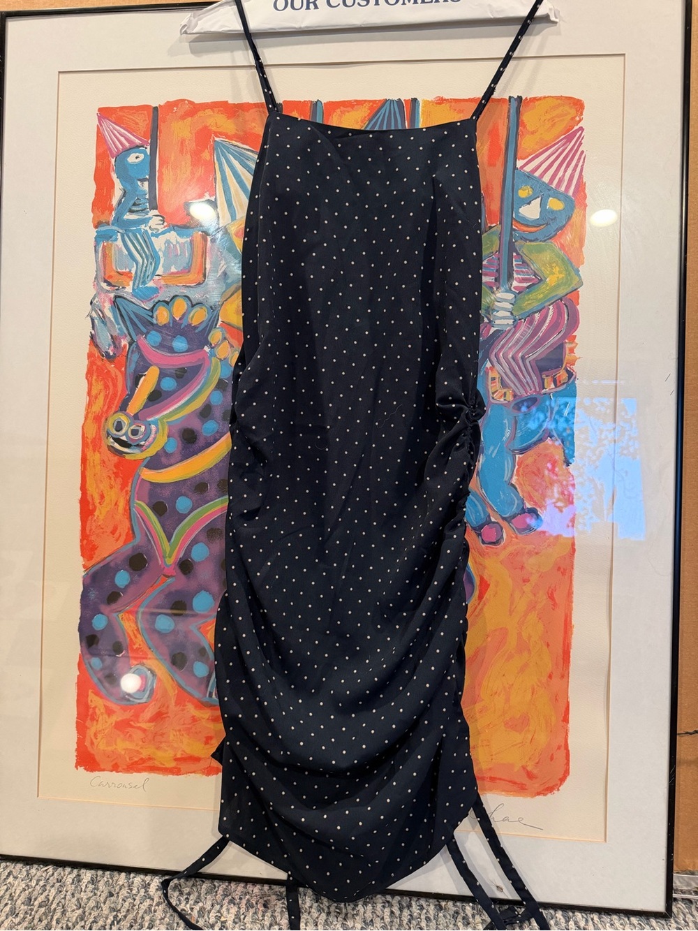 J.O.A. Blue Slip Midi dress with White Polka Dots
